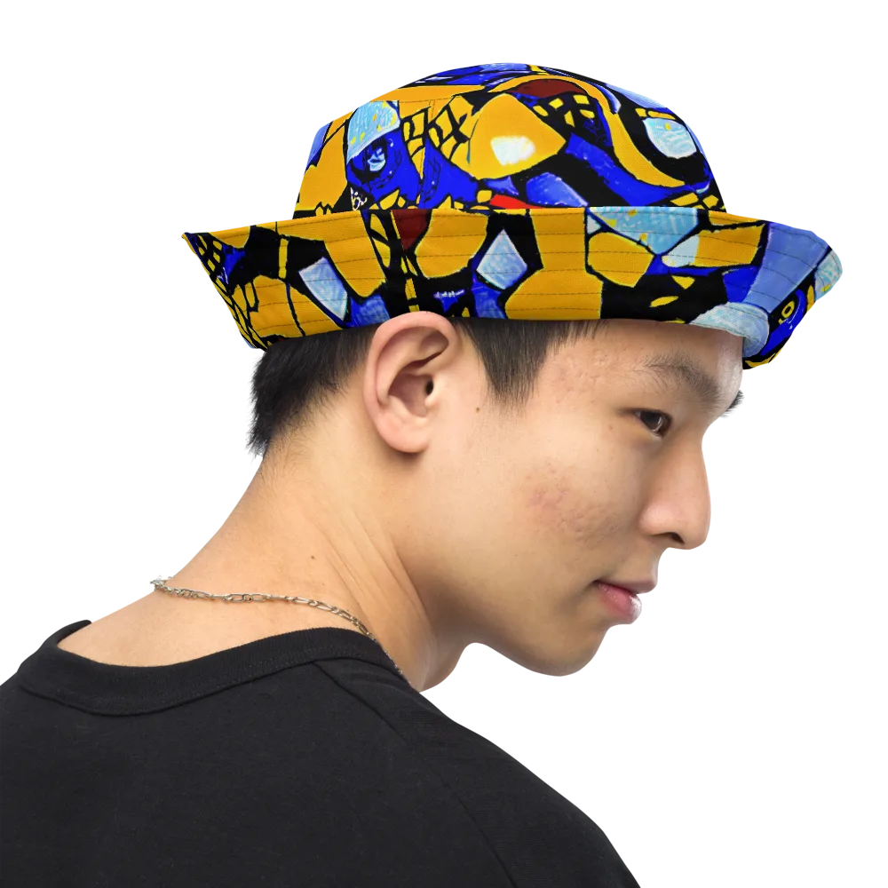 Cosmic Tessellation on Reversible Bucket Hat — Right Outside