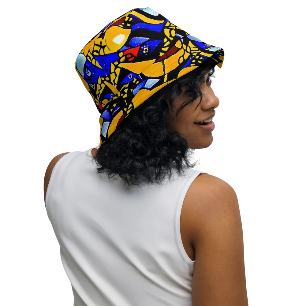 Cosmic Tessellation on Reversible Bucket Hat — Right Outside
