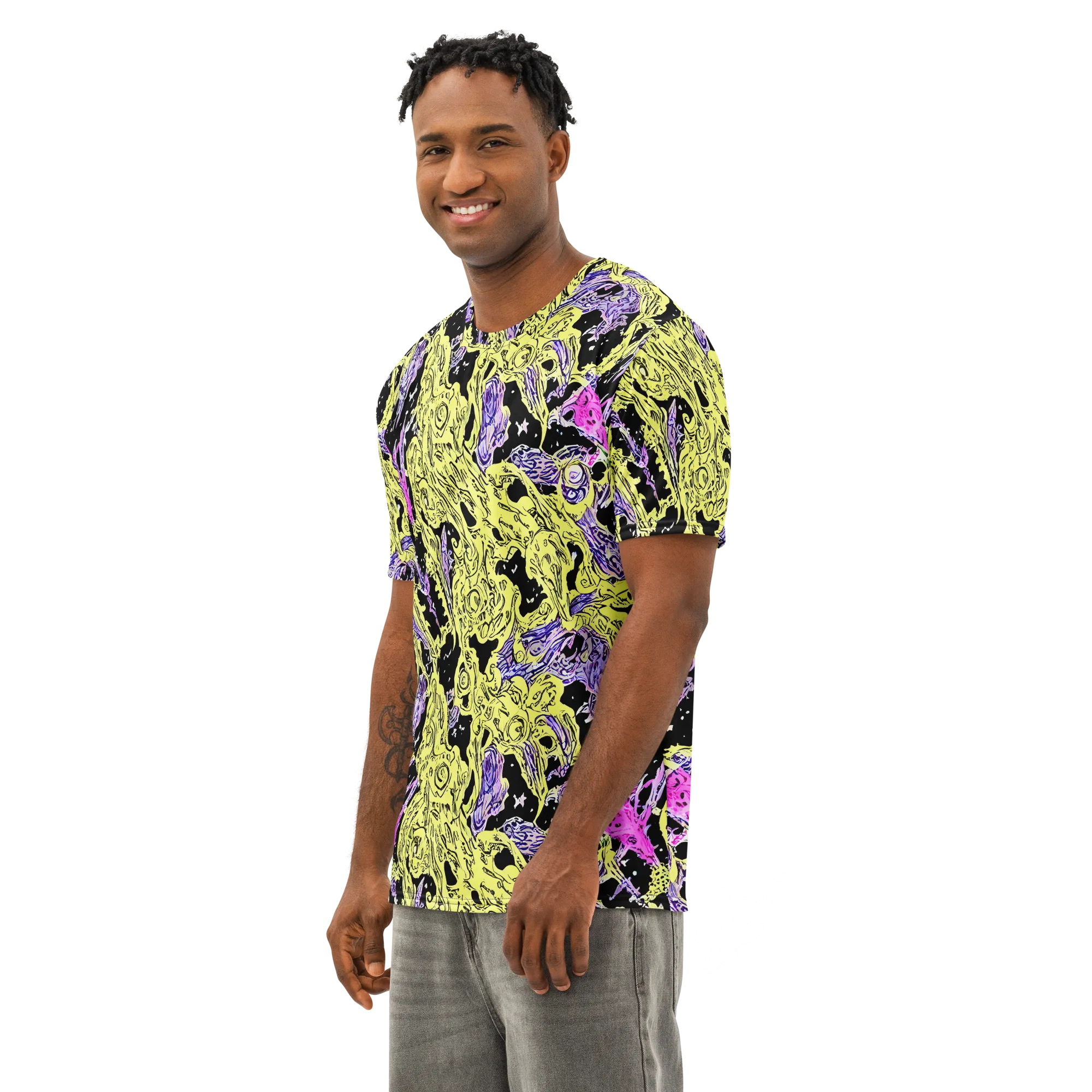Acid Etching on Men's Cotton Crew Neck T-Shirt — Left Front