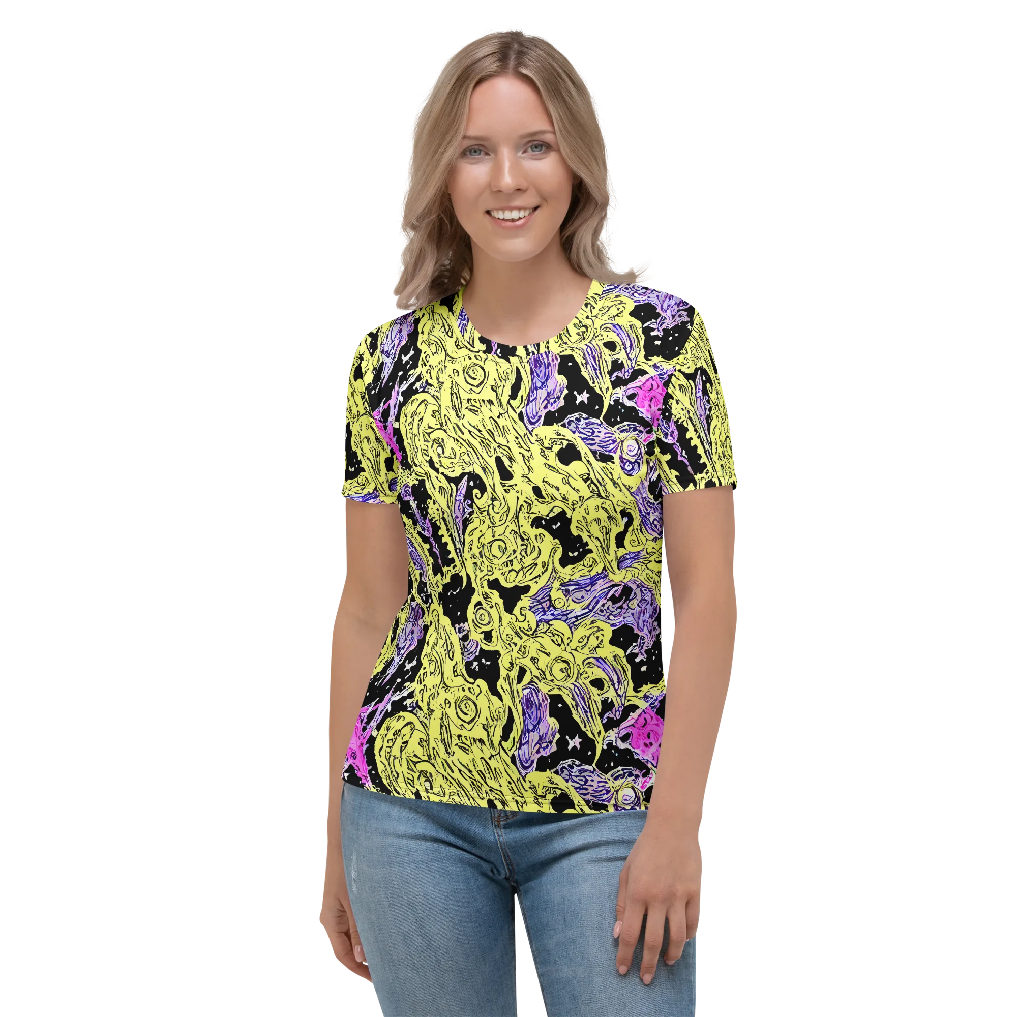 Acid Etching on Women's Crew Neck T-Shirt — Front