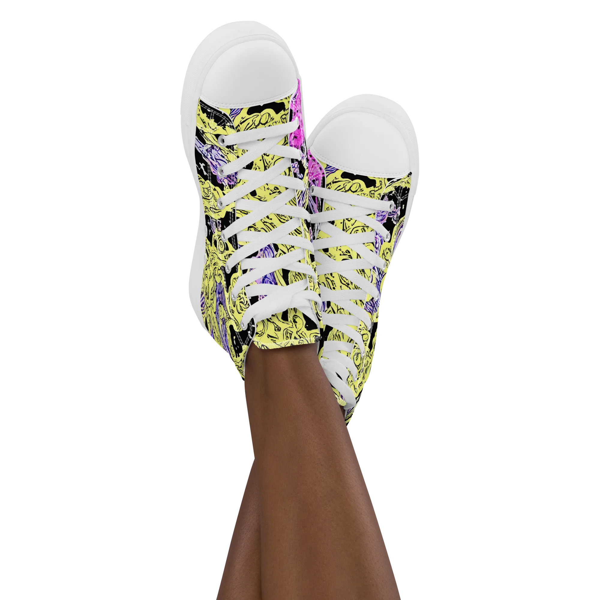 Acid Etching on Women's High Top Canvas Shoes — Front
