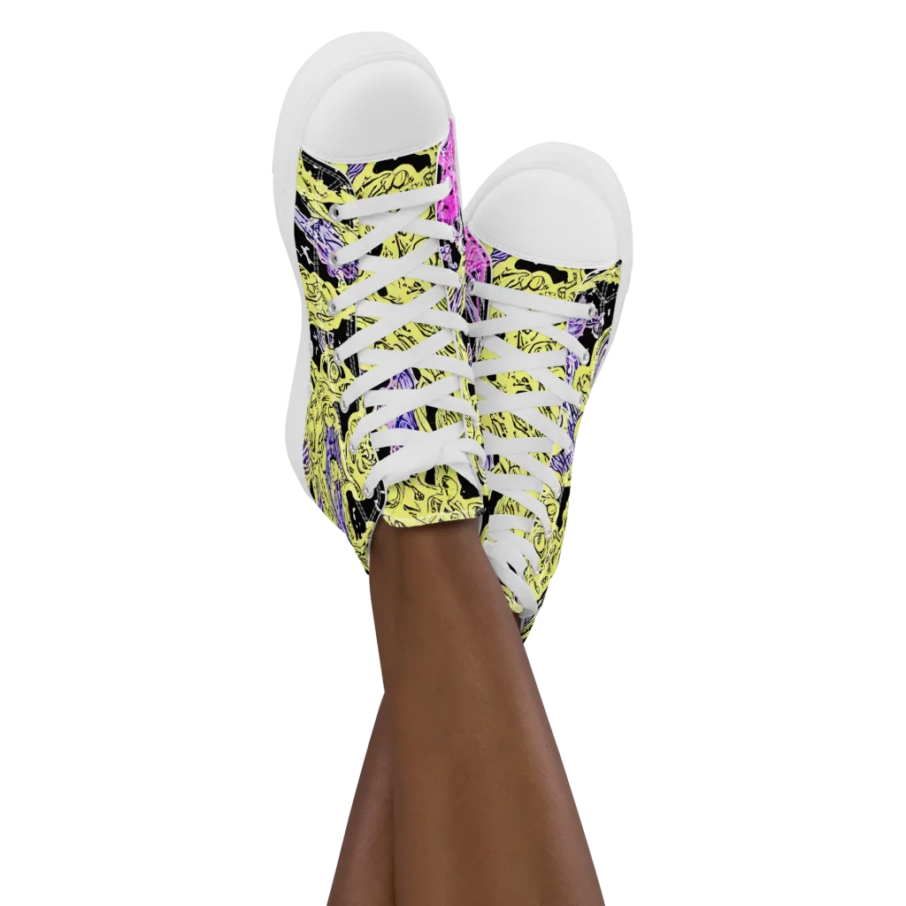 Acid Etching on Women's High Top Canvas Shoes — Front