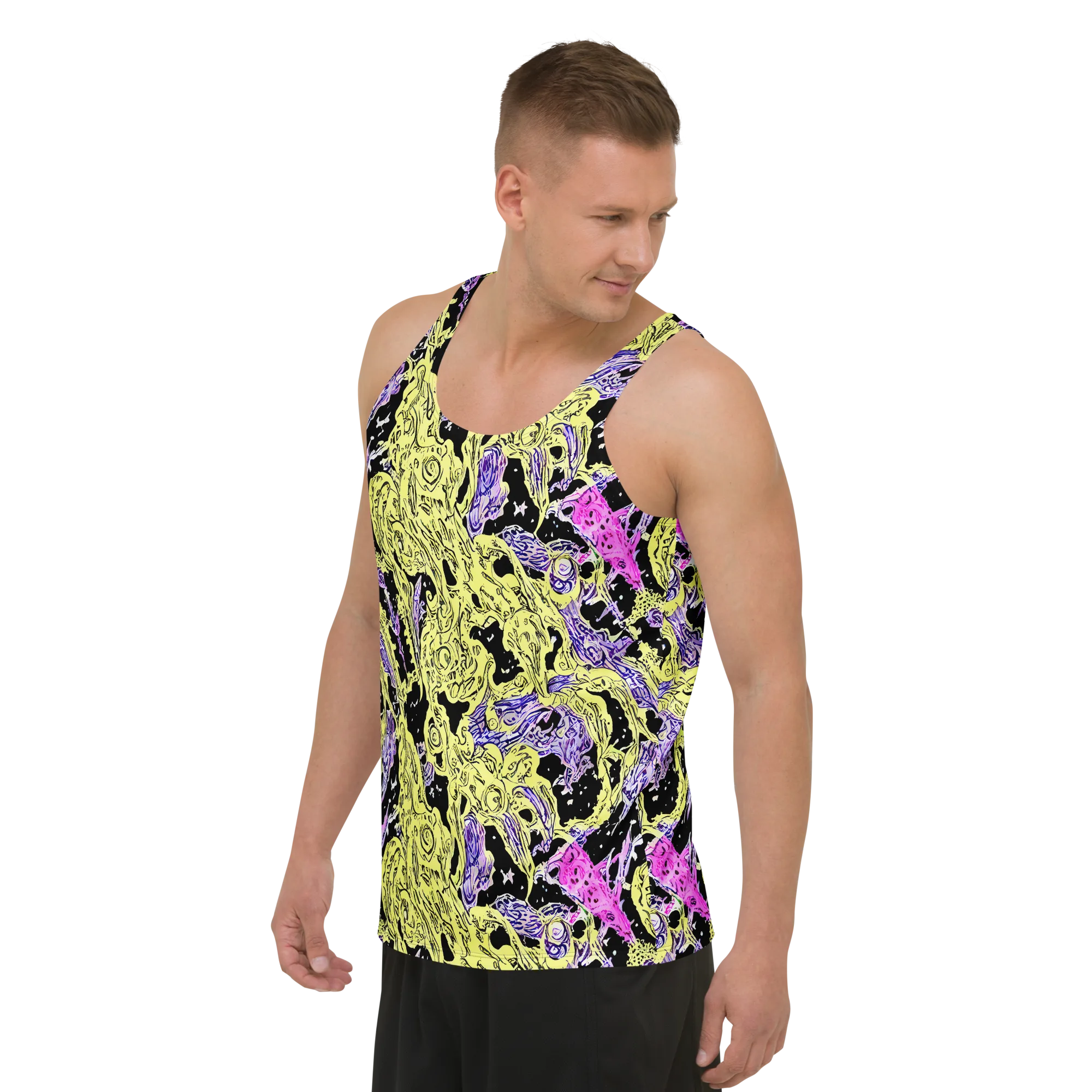 Acid Etching on Men's Tank Top — Left Front