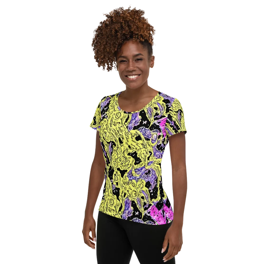 Acid Etching on Women's Athletic T-Shirt — Left