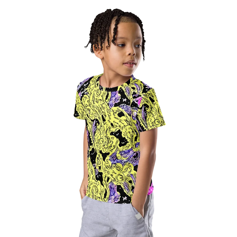 Acid Etching on Kids Crew Neck T-Shirt — Left Front