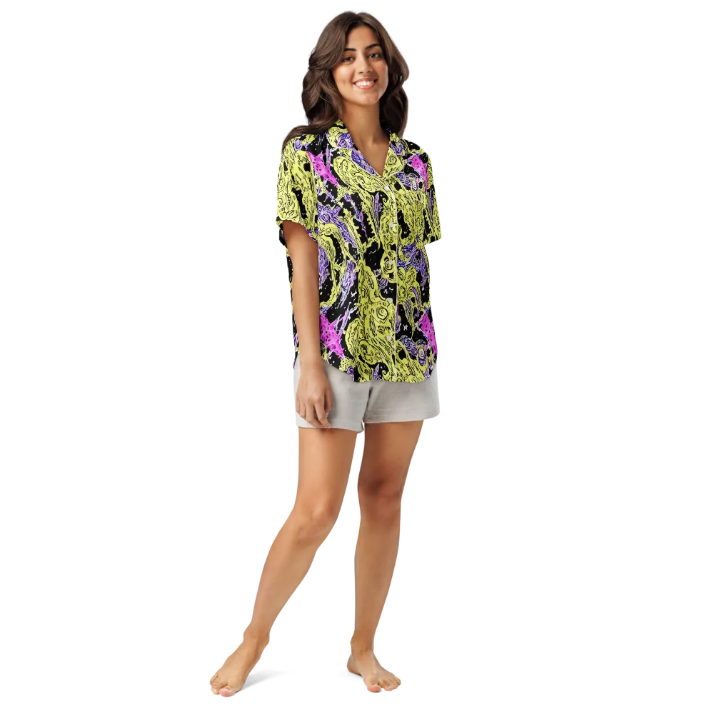 Acid Etching on Women's Short Sleeve Pajama Top — Front