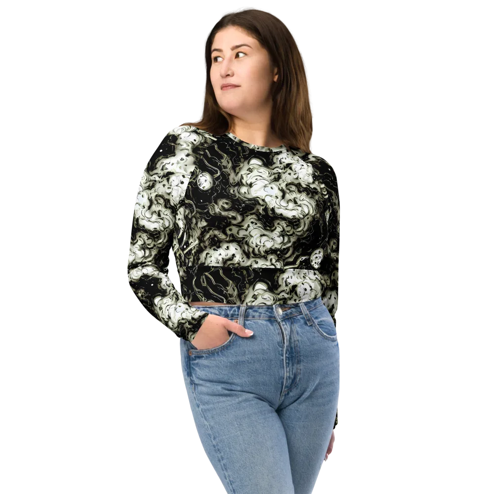 Phantom Bloom on Long Sleeve Crop Top — Front