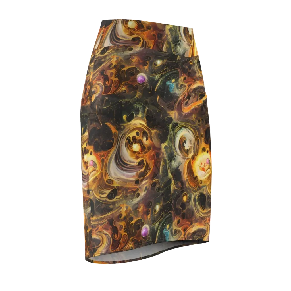 Golden Maelstrom on Pencil Skirt — Front Side