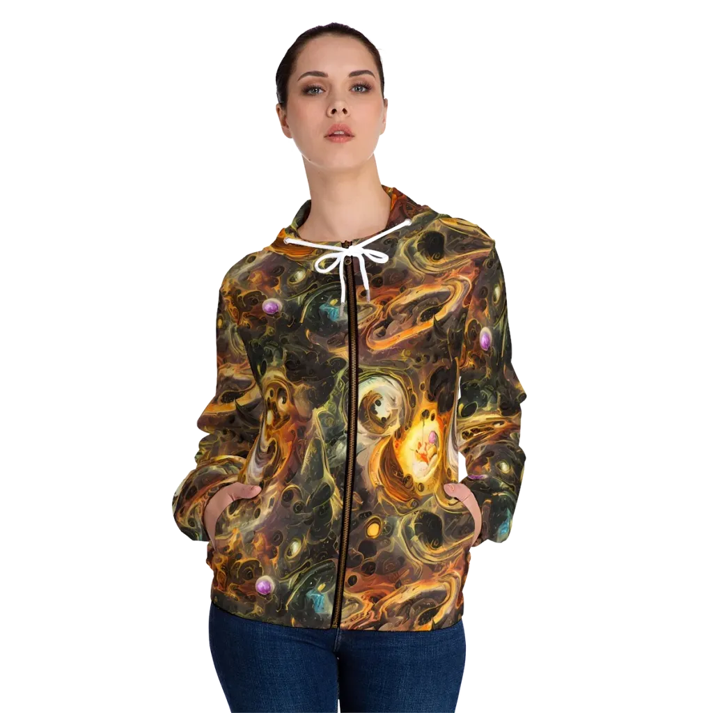 Golden Maelstrom on Women's Full-Zip Hoodie — Front On Person