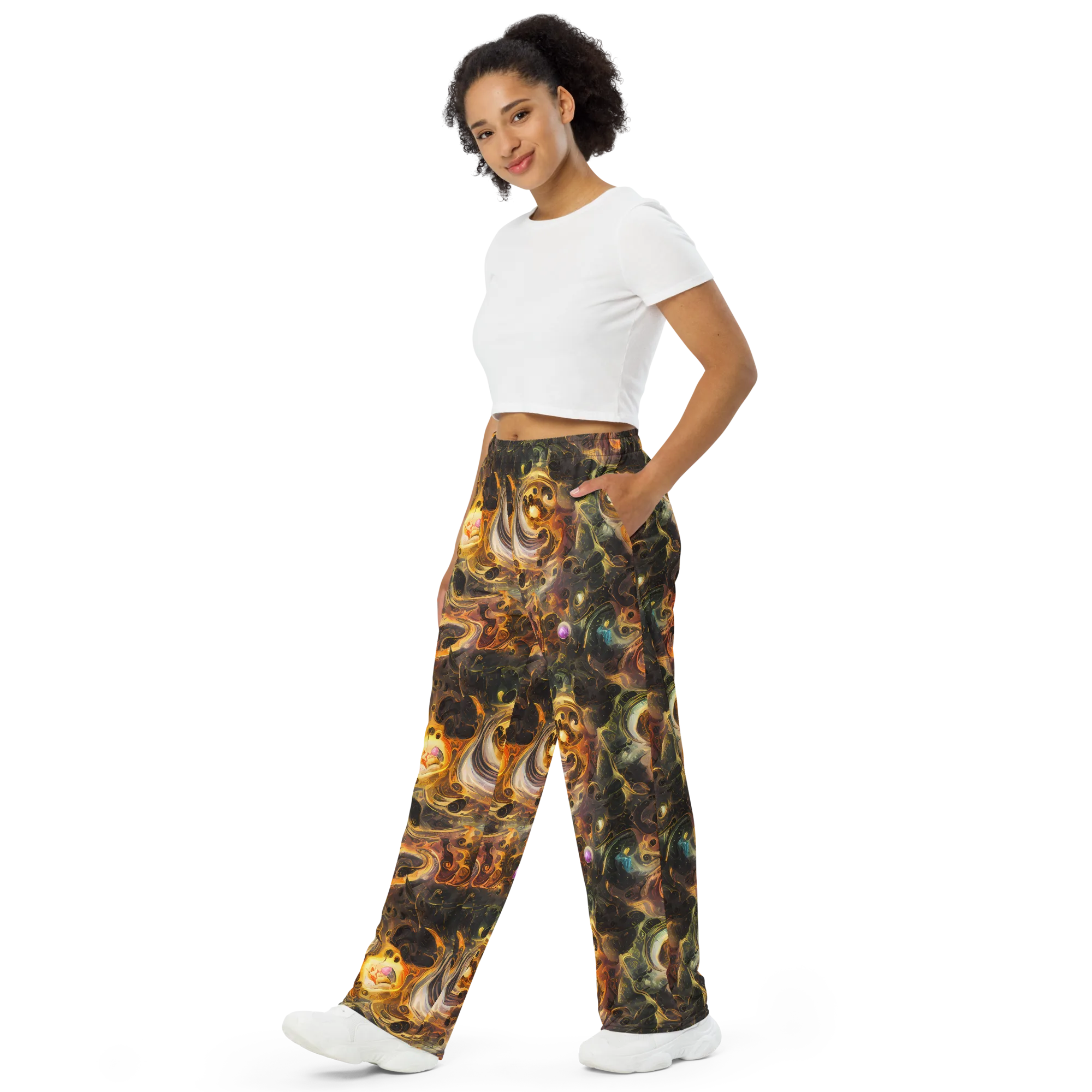 Golden Maelstrom on Wide-Leg Pants — Left Front