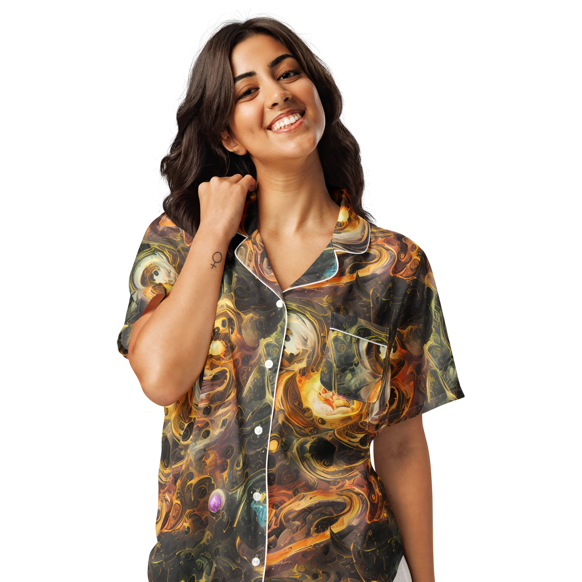 Golden Maelstrom on Women's Short Sleeve Pajama Top — Front