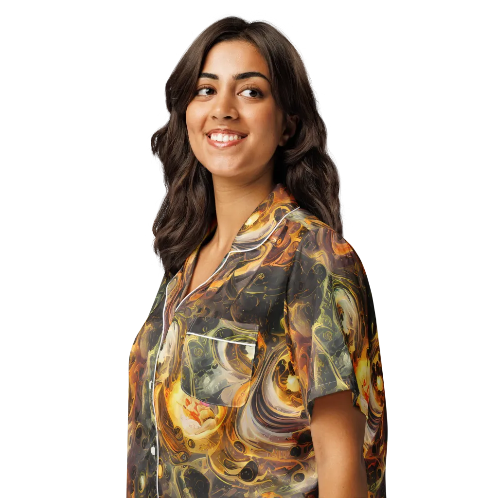 Golden Maelstrom on Women's Short Sleeve Pajama Top — Left Front