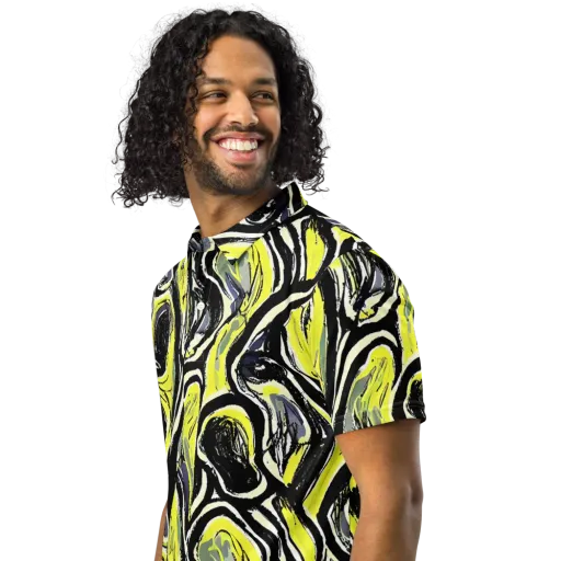 Blacklight Ribbons on a Men's Slim Fit Polo Shirt