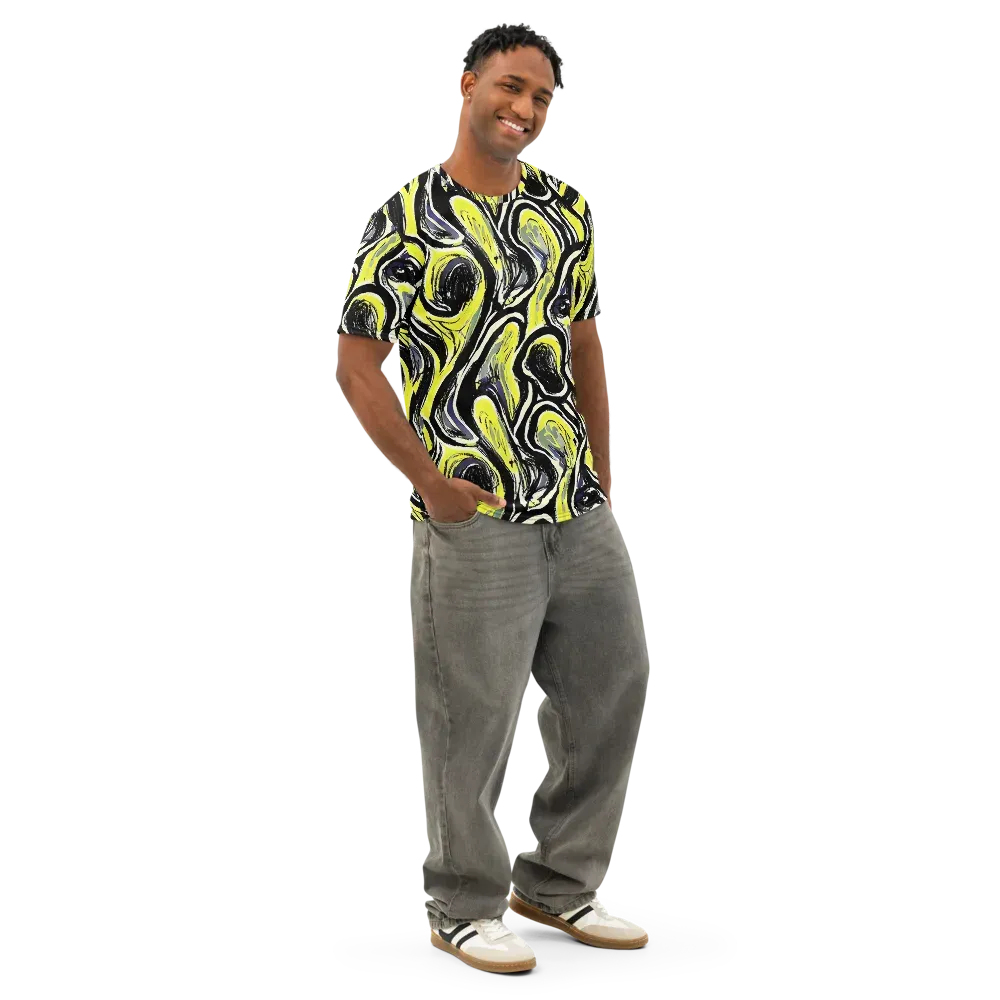 Blacklight Ribbons on Men's Cotton Crew Neck T-Shirt — Right Front