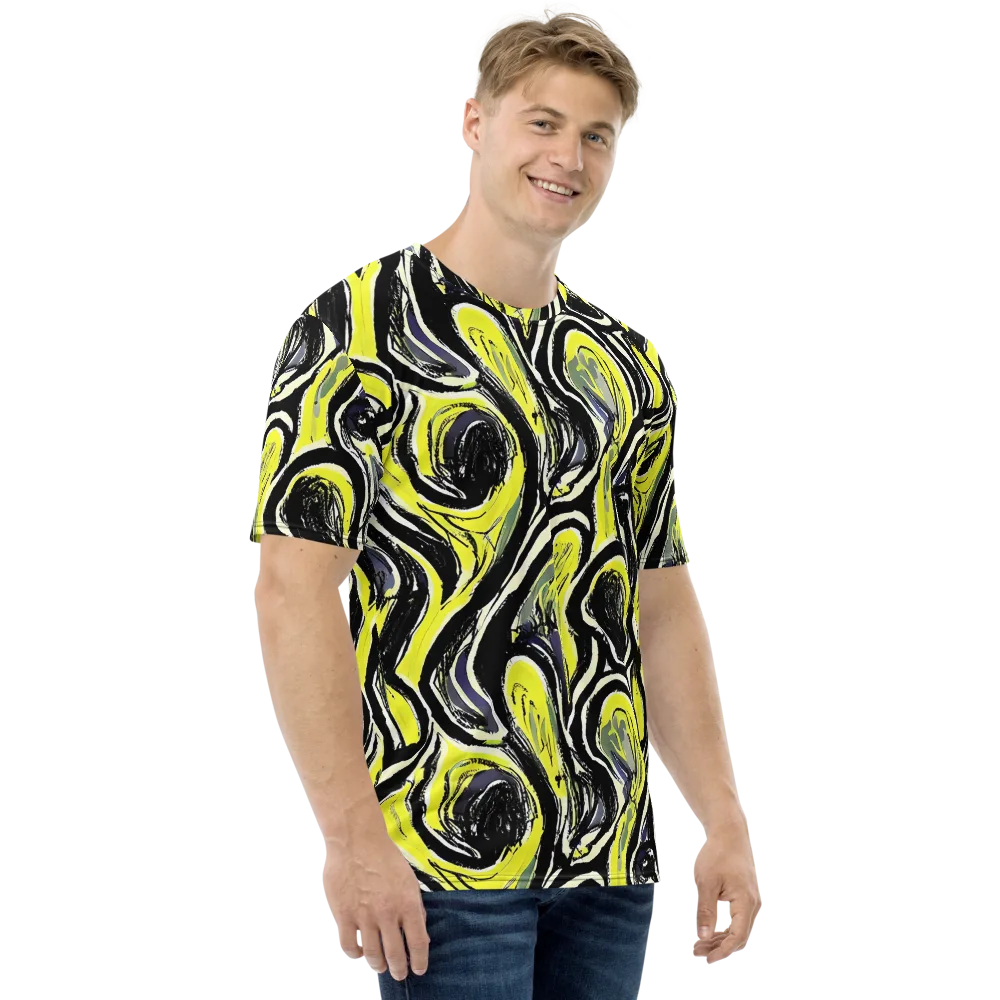 Blacklight Ribbons on Men's Crew Neck T-Shirt — Right