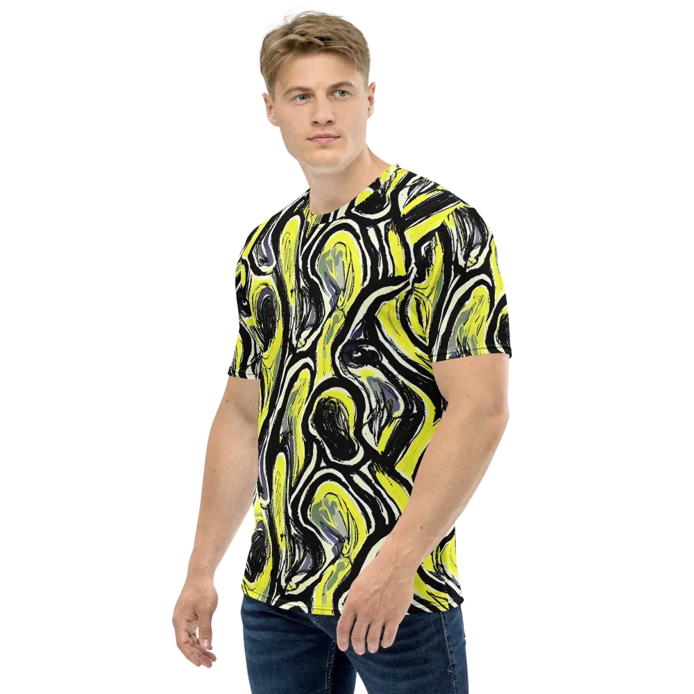 Blacklight Ribbons on Men's Crew Neck T-Shirt — Left