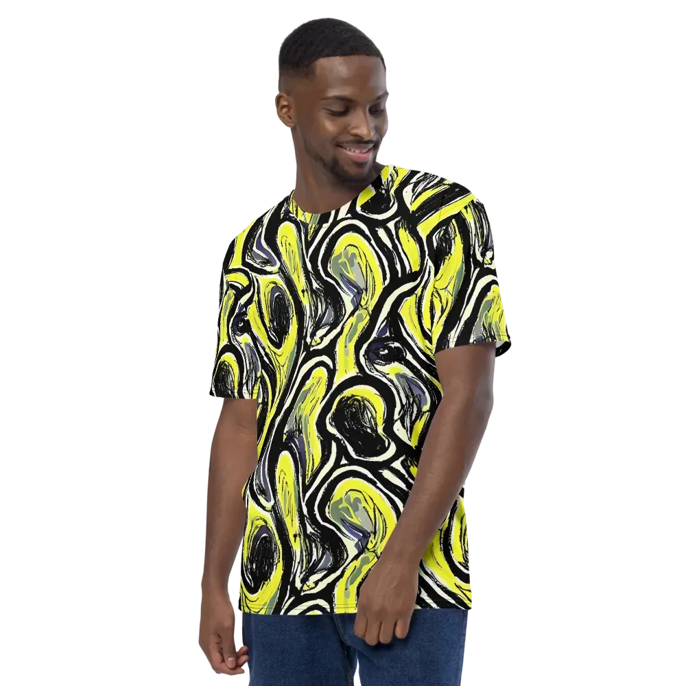 Blacklight Ribbons on Men's Crew Neck T-Shirt — Left