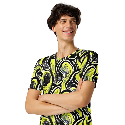 Blacklight Ribbons on a Men's Crew Neck T-Shirt