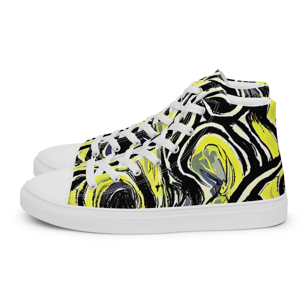 Blacklight Ribbons on Men's High Top Canvas Shoes — Left