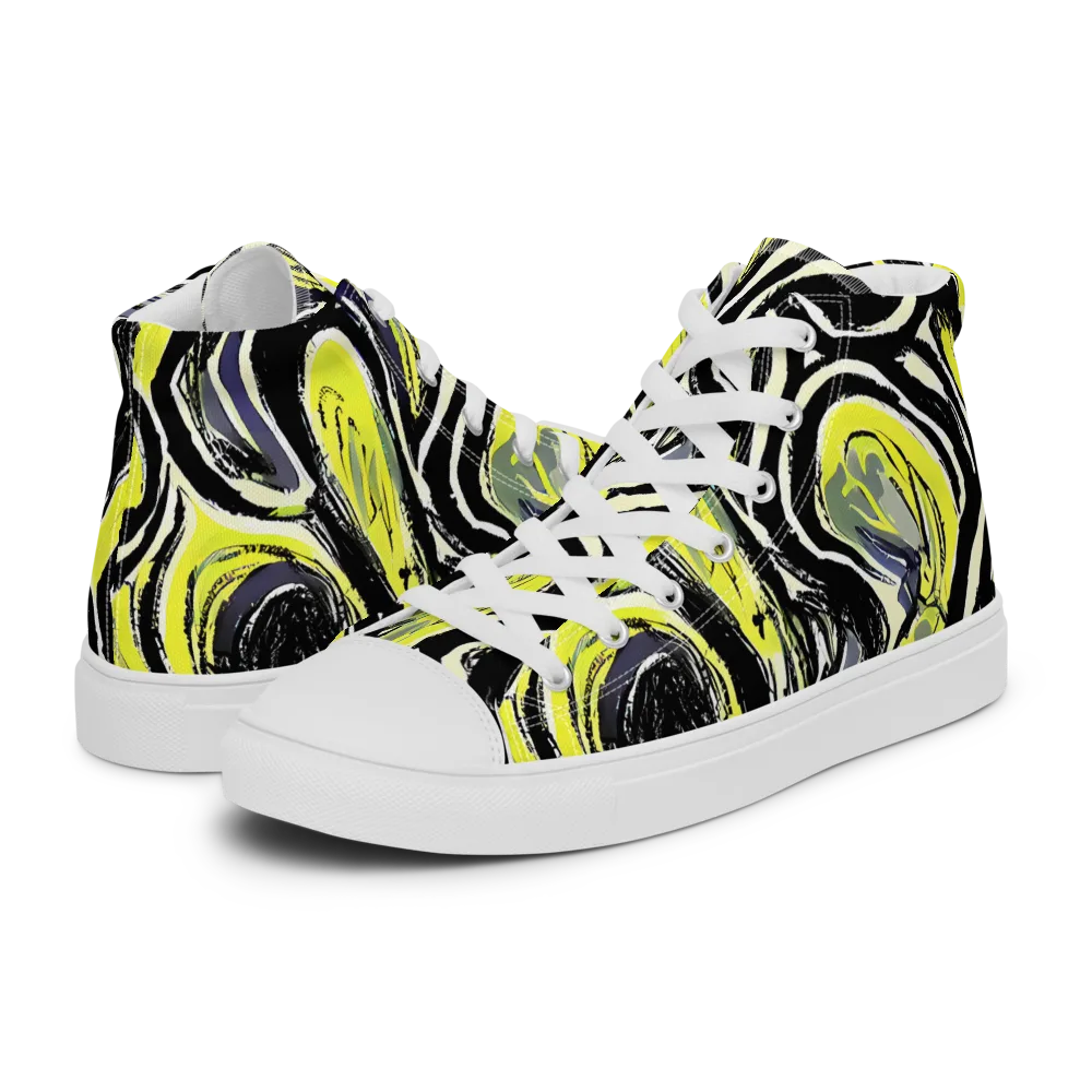 Blacklight Ribbons on Men's High Top Canvas Shoes — Left
