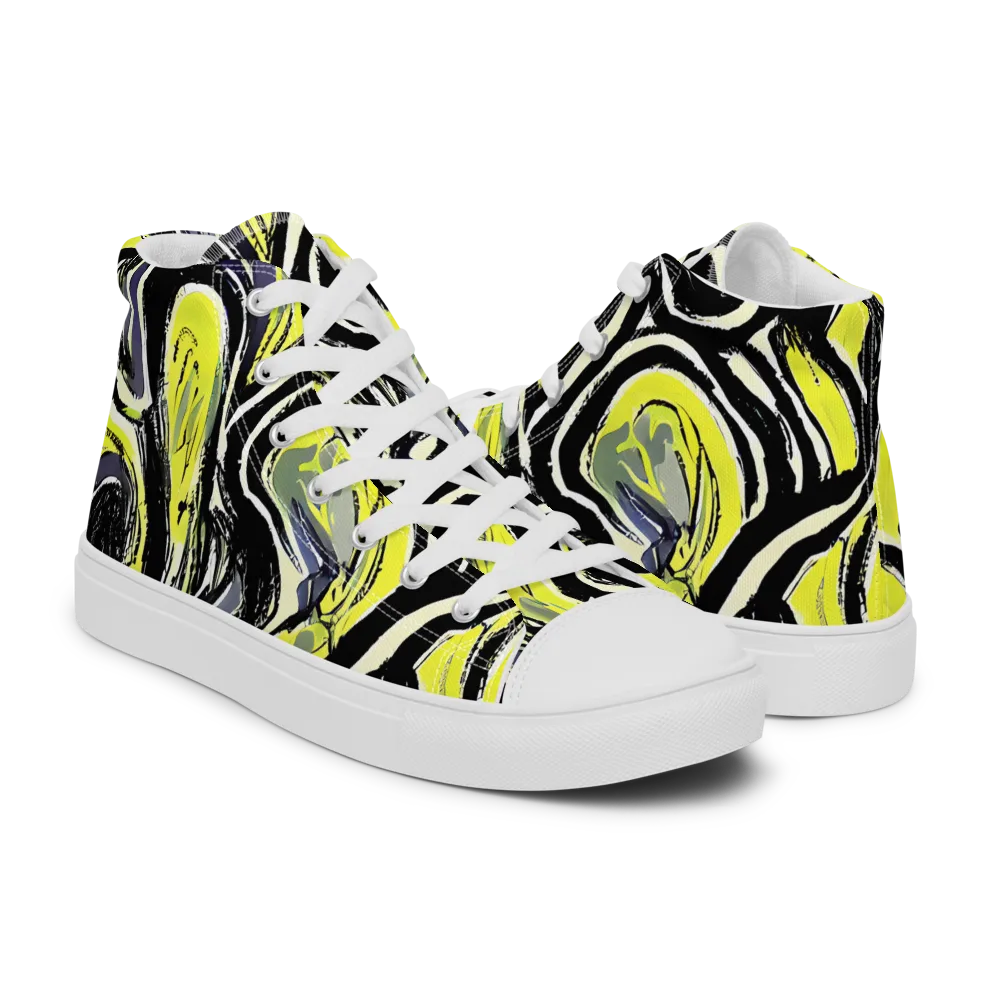 Blacklight Ribbons on Men's High Top Canvas Shoes — Right