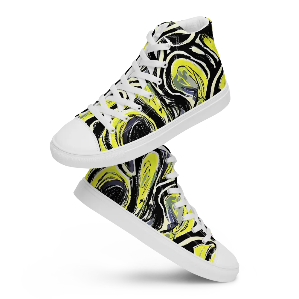 Blacklight Ribbons on Men's High Top Canvas Shoes — Front
