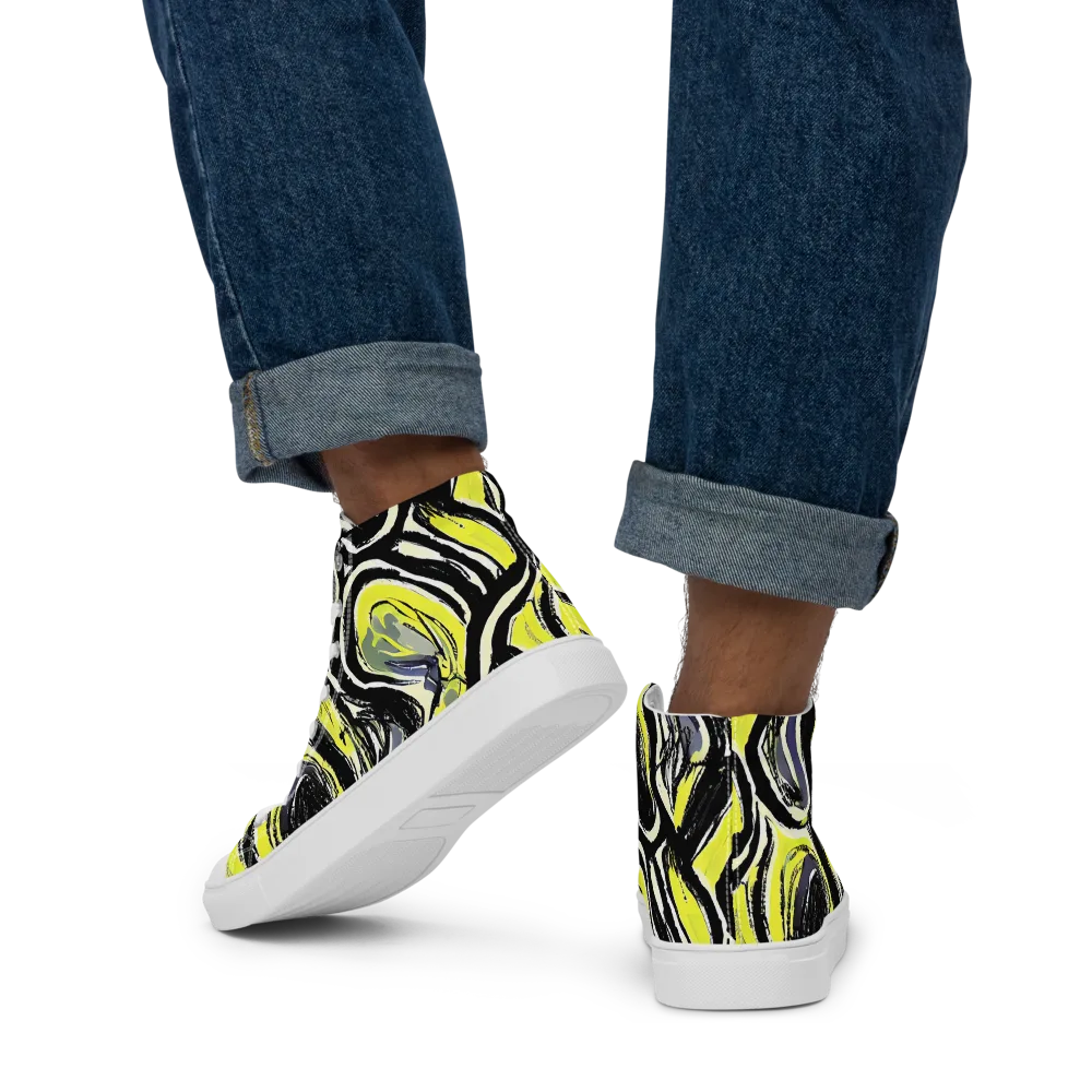 Blacklight Ribbons on Men's High Top Canvas Shoes — Back