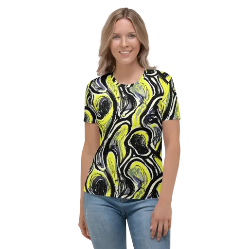 Blacklight Ribbons on a Women's Crew Neck T-Shirt