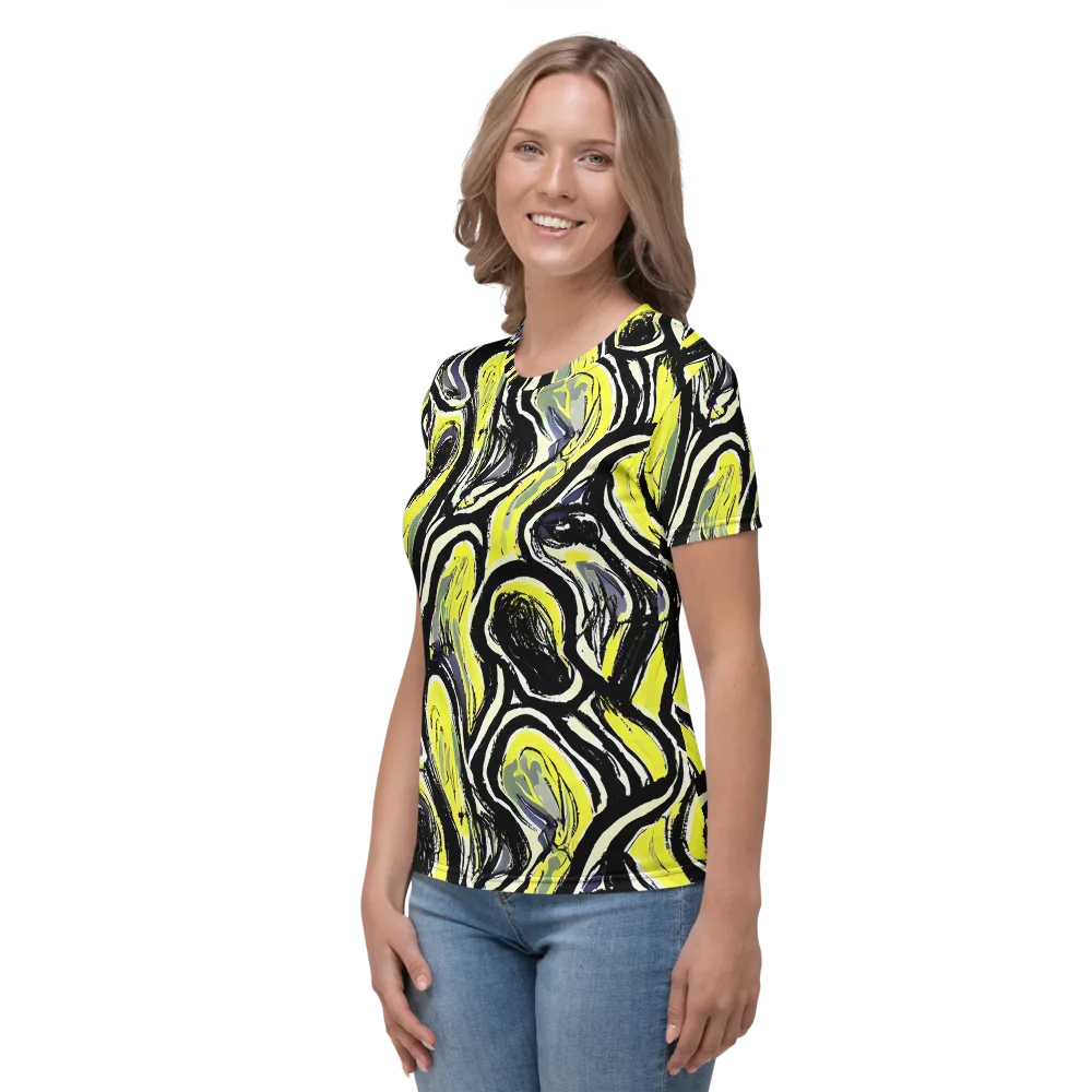 Blacklight Ribbons on Women's Crew Neck T-Shirt — Left
