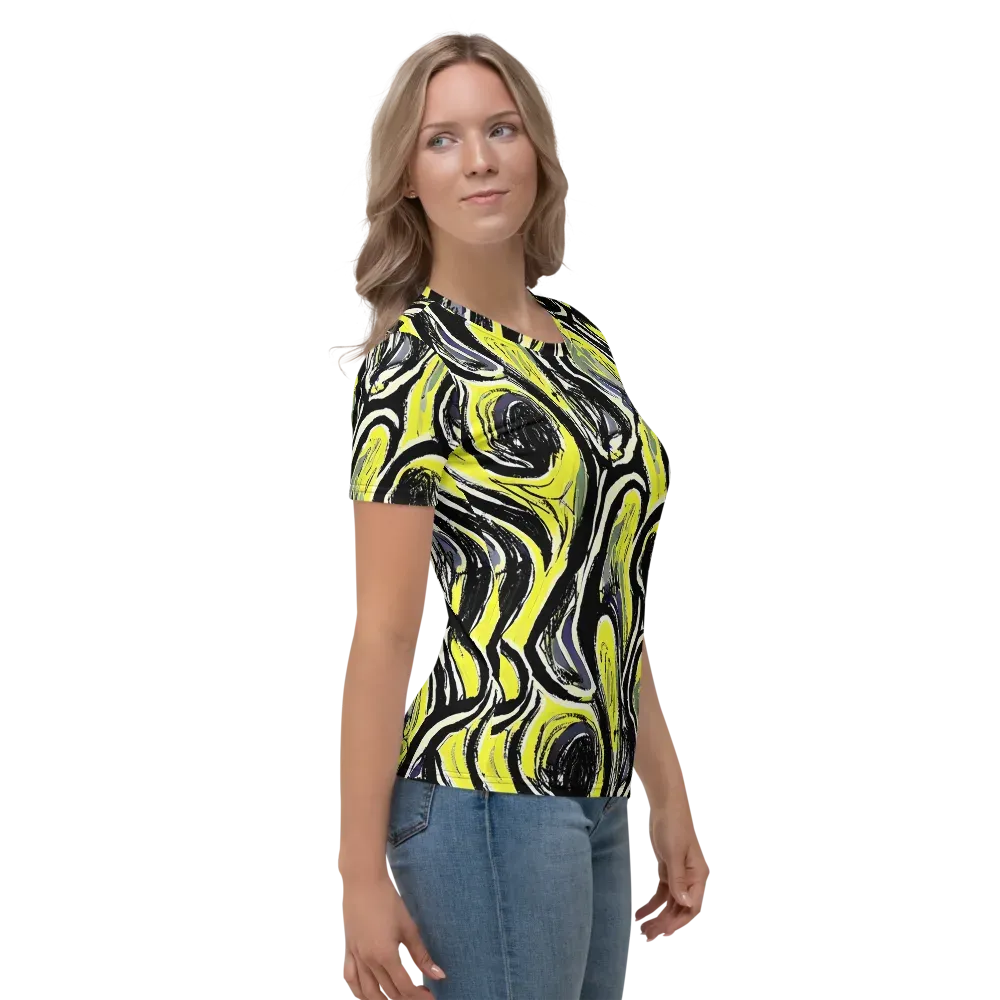 Blacklight Ribbons on Women's Crew Neck T-Shirt — Right