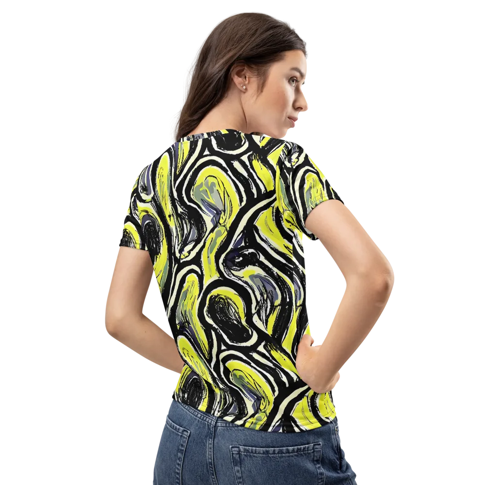 Blacklight Ribbons on Women's Crew Neck T-Shirt — Back