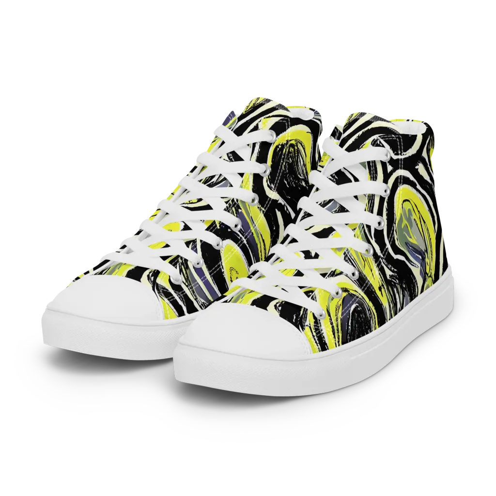 Blacklight Ribbons on Women's High Top Canvas Shoes — Left Front
