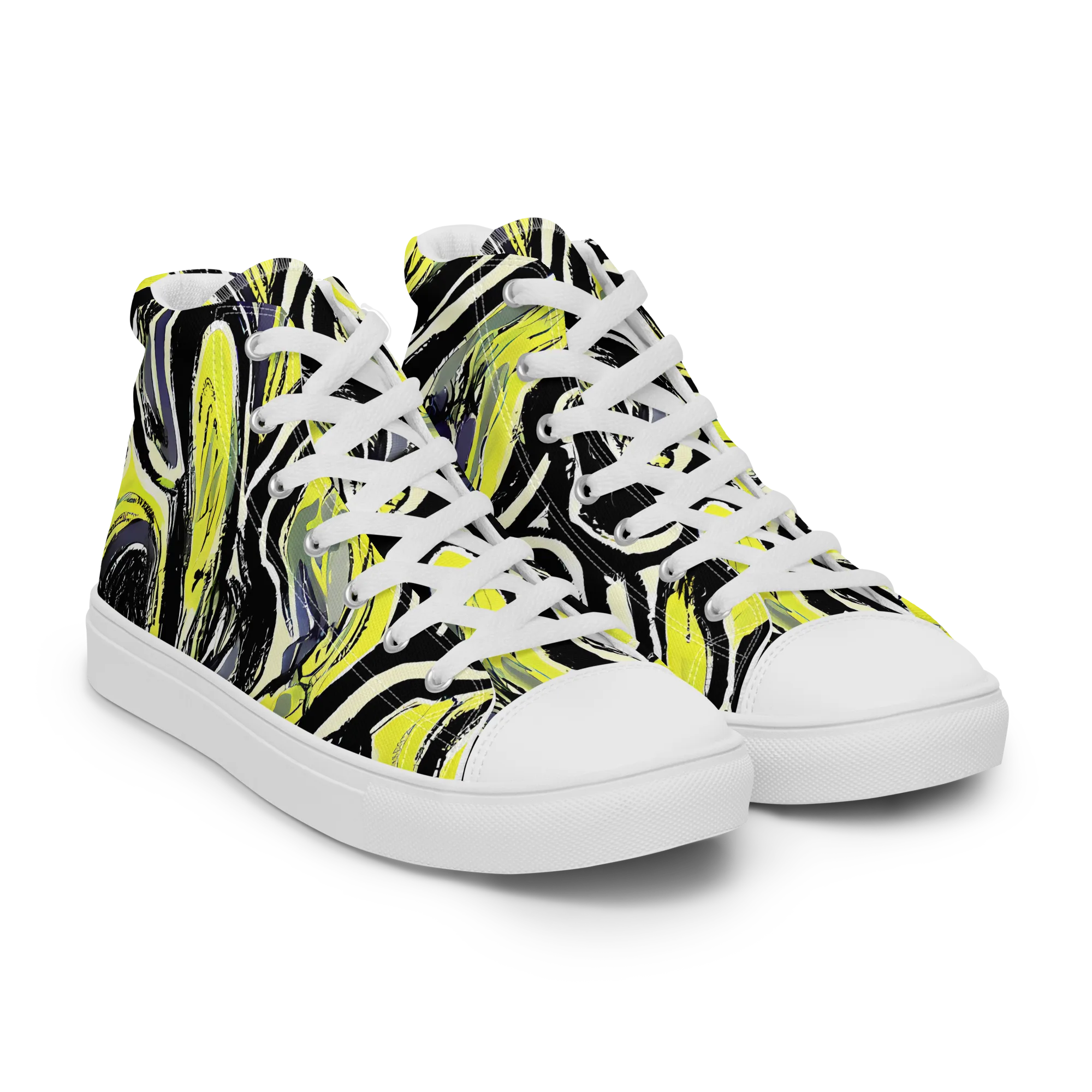 Blacklight Ribbons on Women's High Top Canvas Shoes — Right Front
