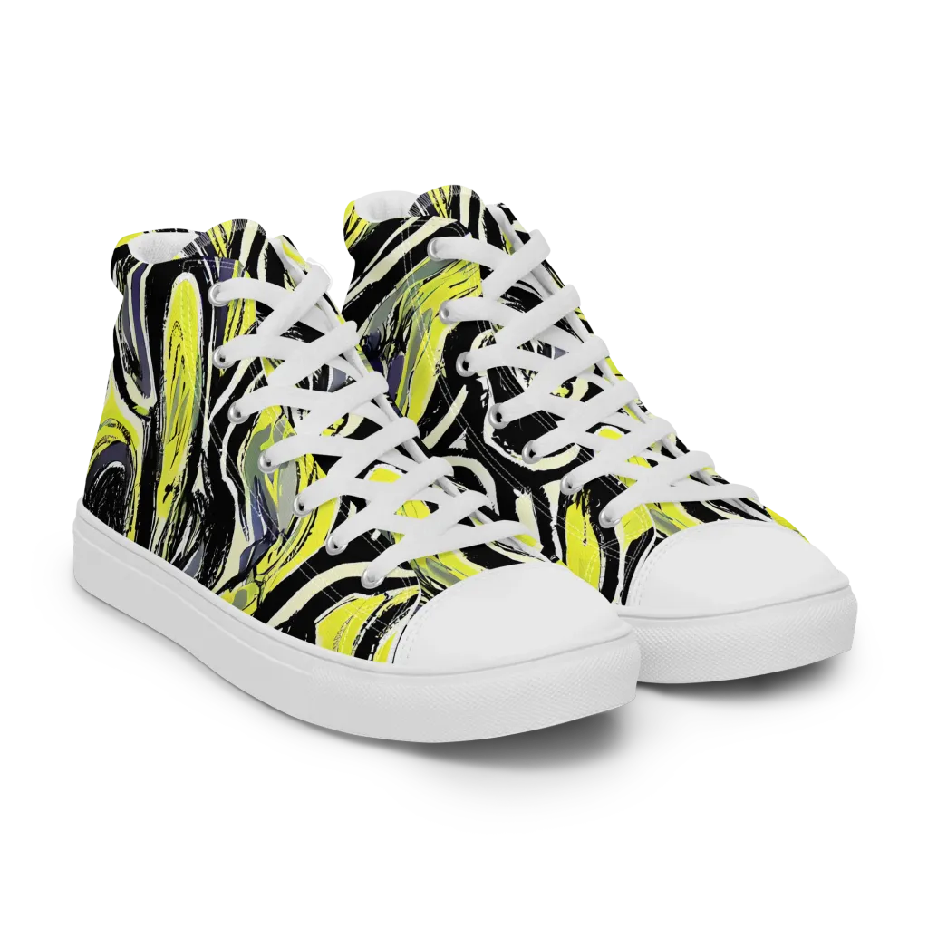 Blacklight Ribbons on Women's High Top Canvas Shoes — Right Front