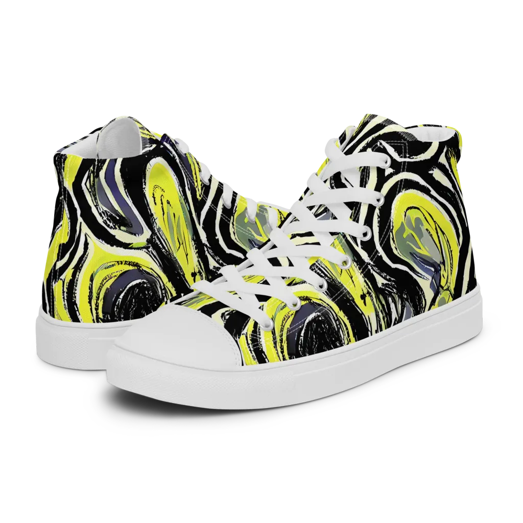 Blacklight Ribbons on Women's High Top Canvas Shoes — Left