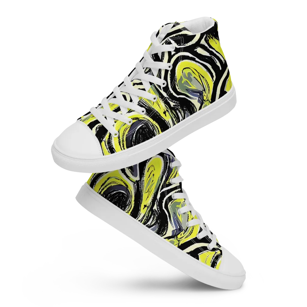 Blacklight Ribbons on Women's High Top Canvas Shoes — Front