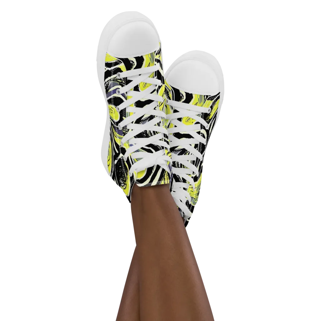Blacklight Ribbons on Women's High Top Canvas Shoes — Front
