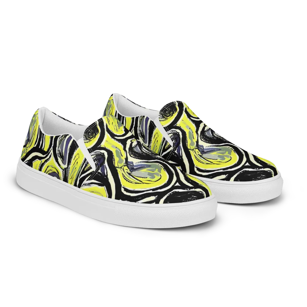 Blacklight Ribbons on Men's Slip-On Canvas Shoes — Right Front