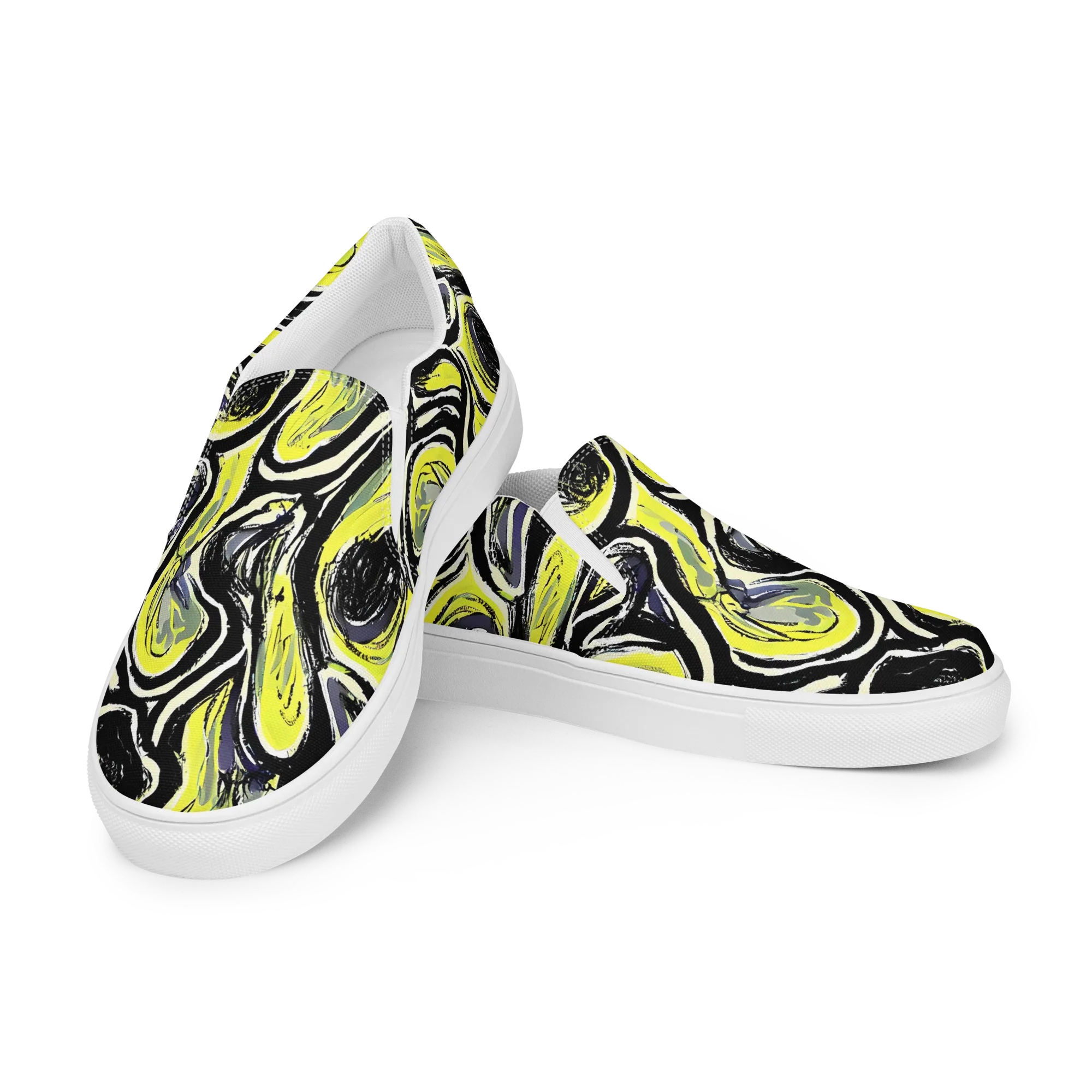 Blacklight Ribbons on Men's Slip-On Canvas Shoes — Left Front