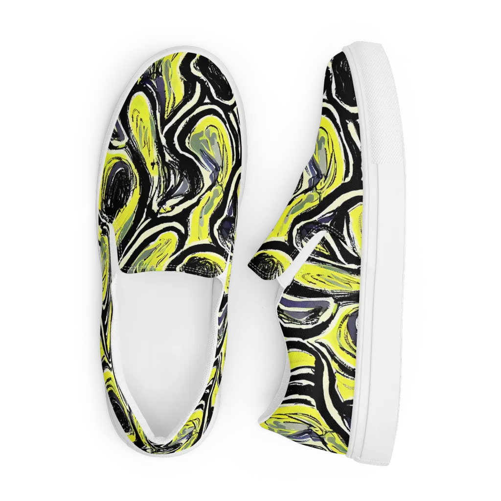 Blacklight Ribbons on Men's Slip-On Canvas Shoes — Front