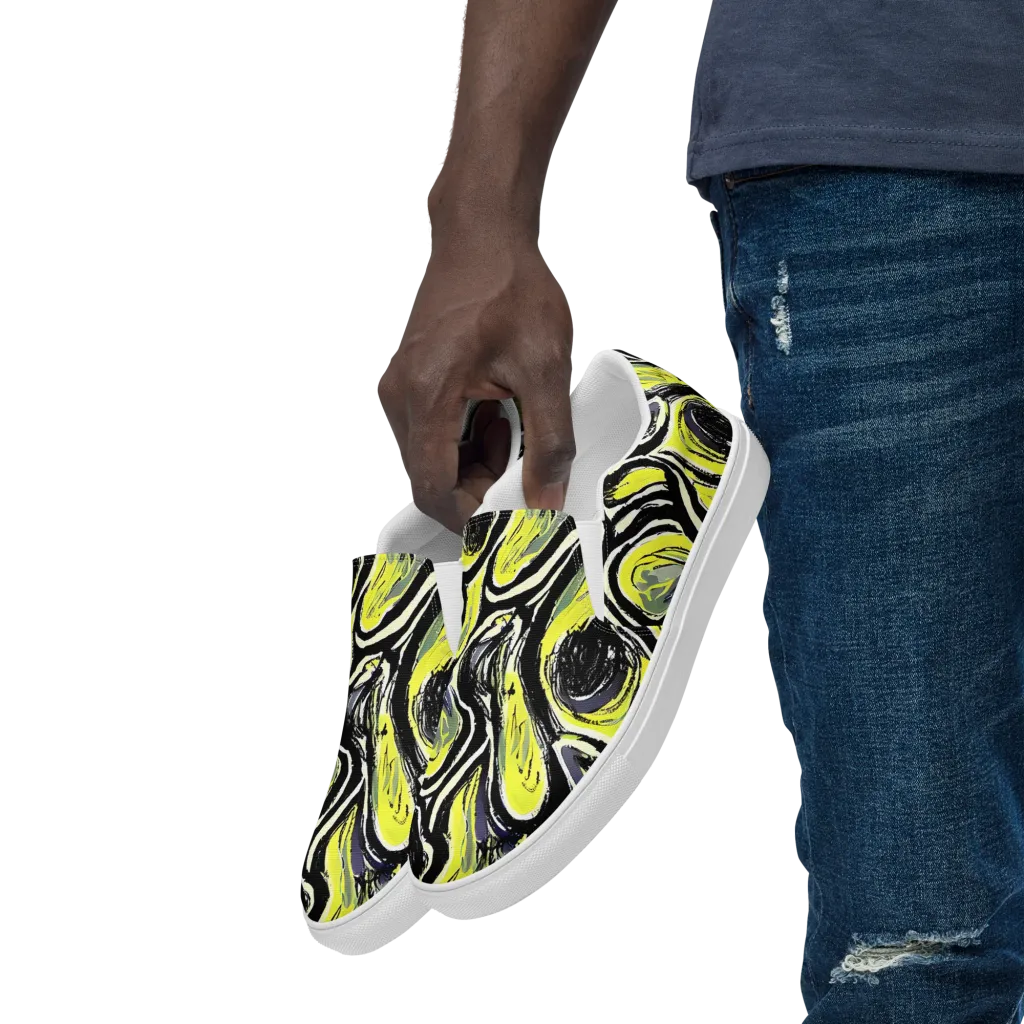 Blacklight Ribbons on Men's Slip-On Canvas Shoes — Left Front
