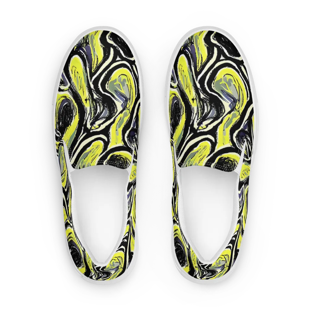 Blacklight Ribbons on Women's Slip-On Canvas Shoes — Front