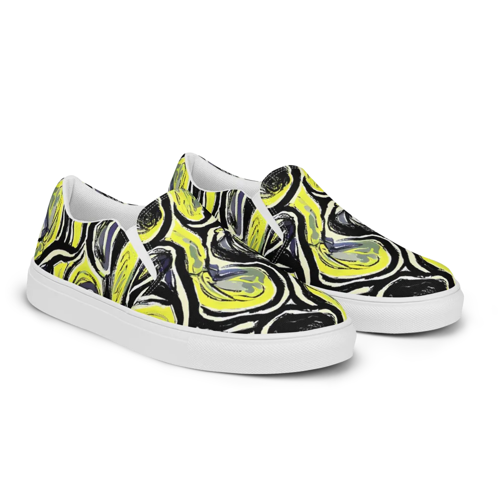 Blacklight Ribbons on Women's Slip-On Canvas Shoes — Right Front