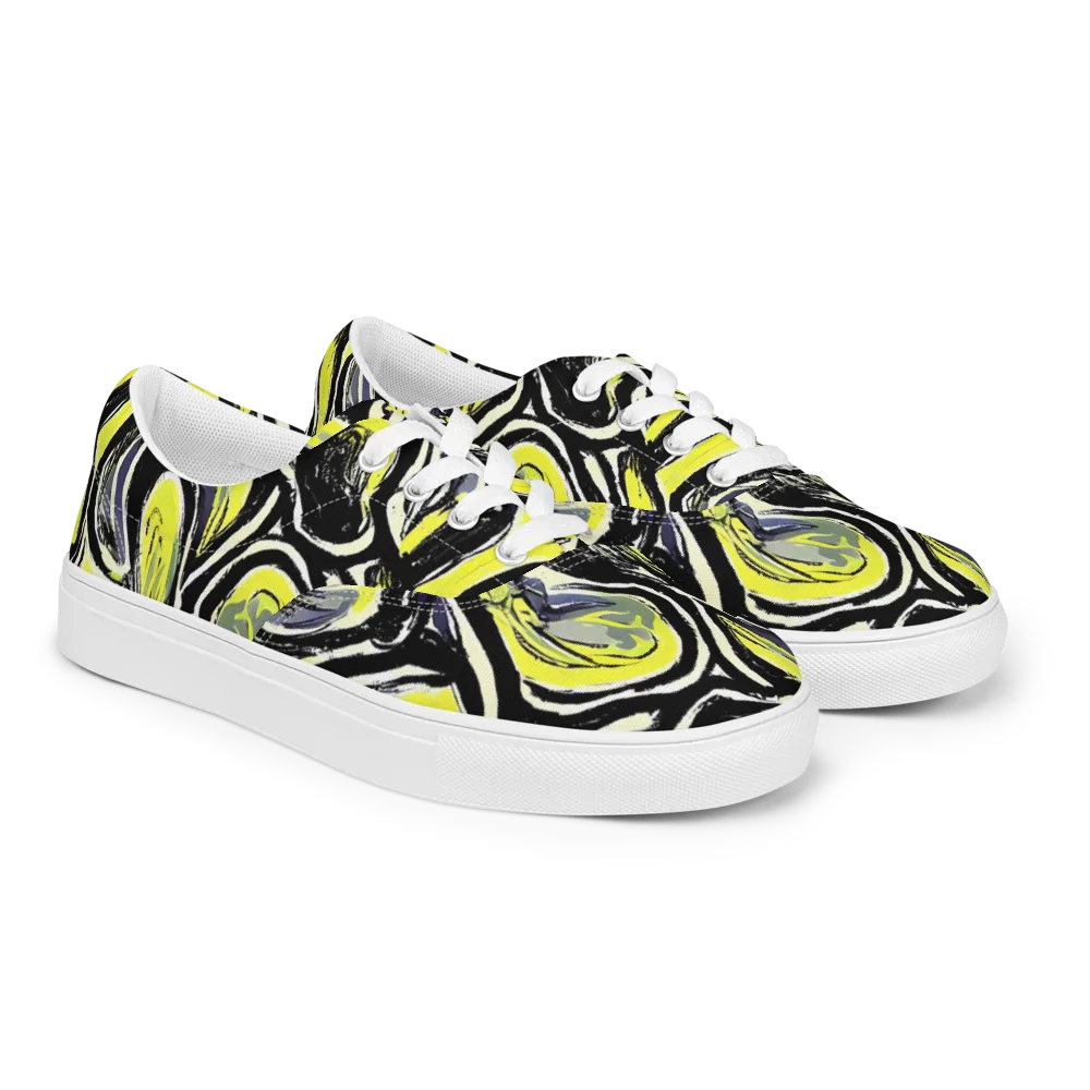 Blacklight Ribbons on Men's Lace-Up Canvas Shoes — Right Front
