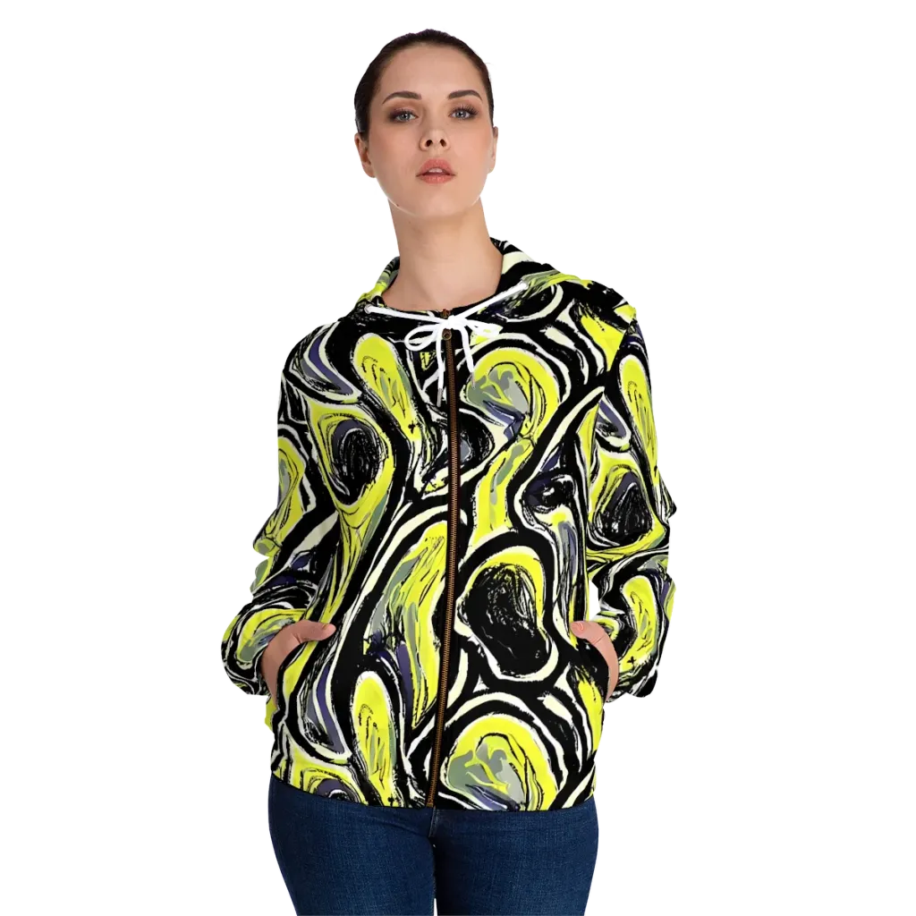 Blacklight Ribbons on Women's Full-Zip Hoodie — Front On Person