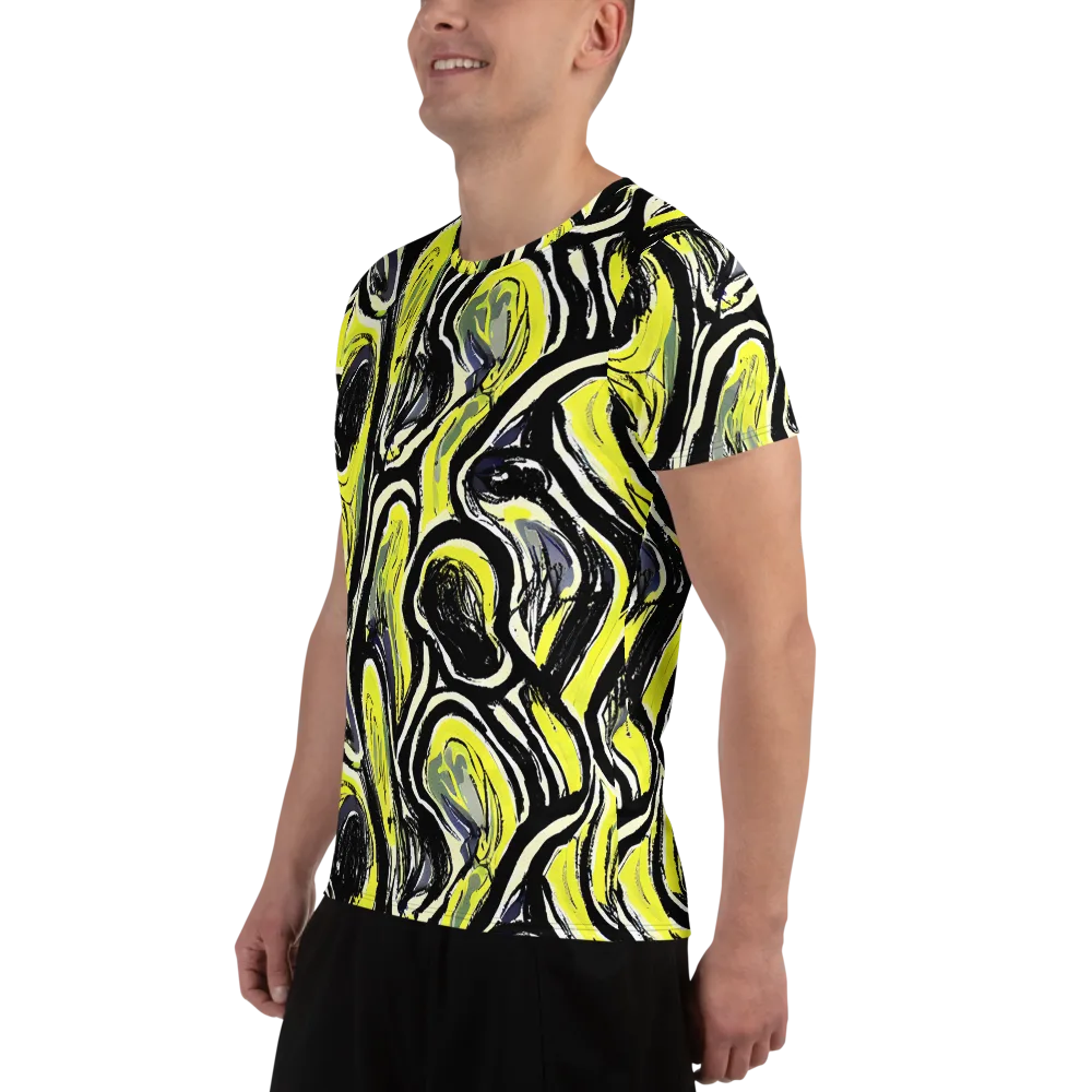 Blacklight Ribbons on Men's Athletic T-Shirt — Left