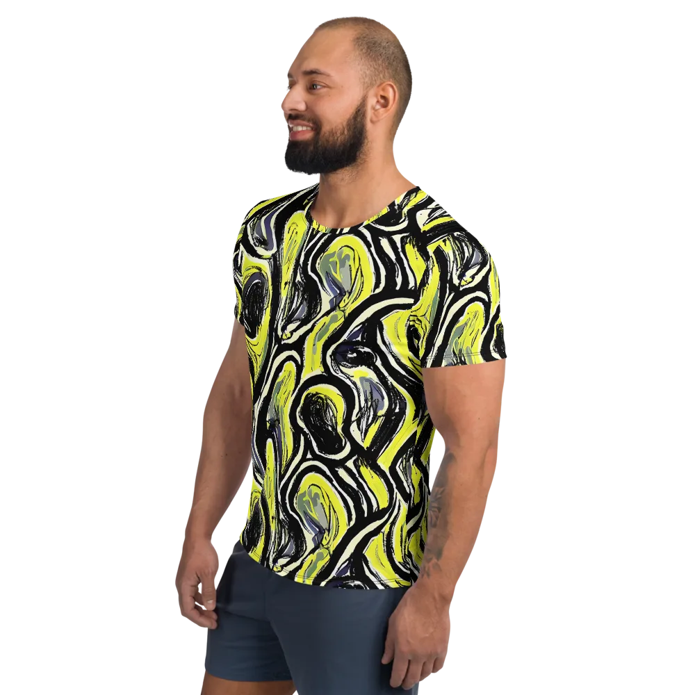 Blacklight Ribbons on Men's Athletic T-Shirt — Left