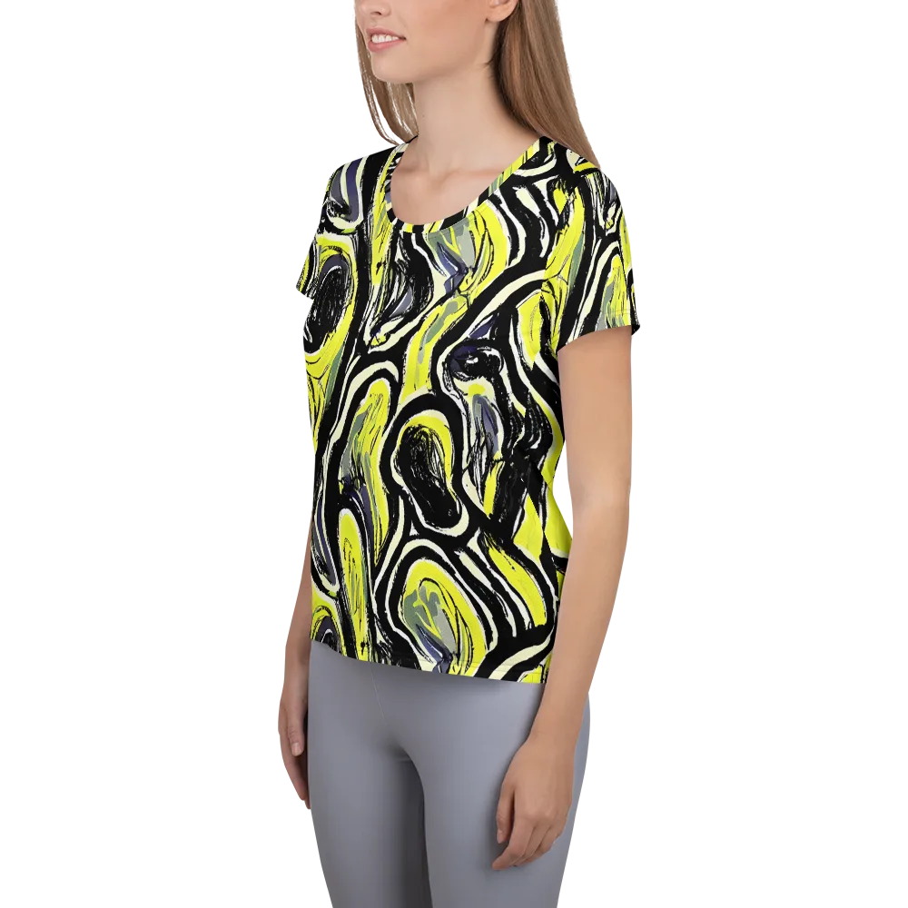 Blacklight Ribbons on Women's Athletic T-Shirt — Left