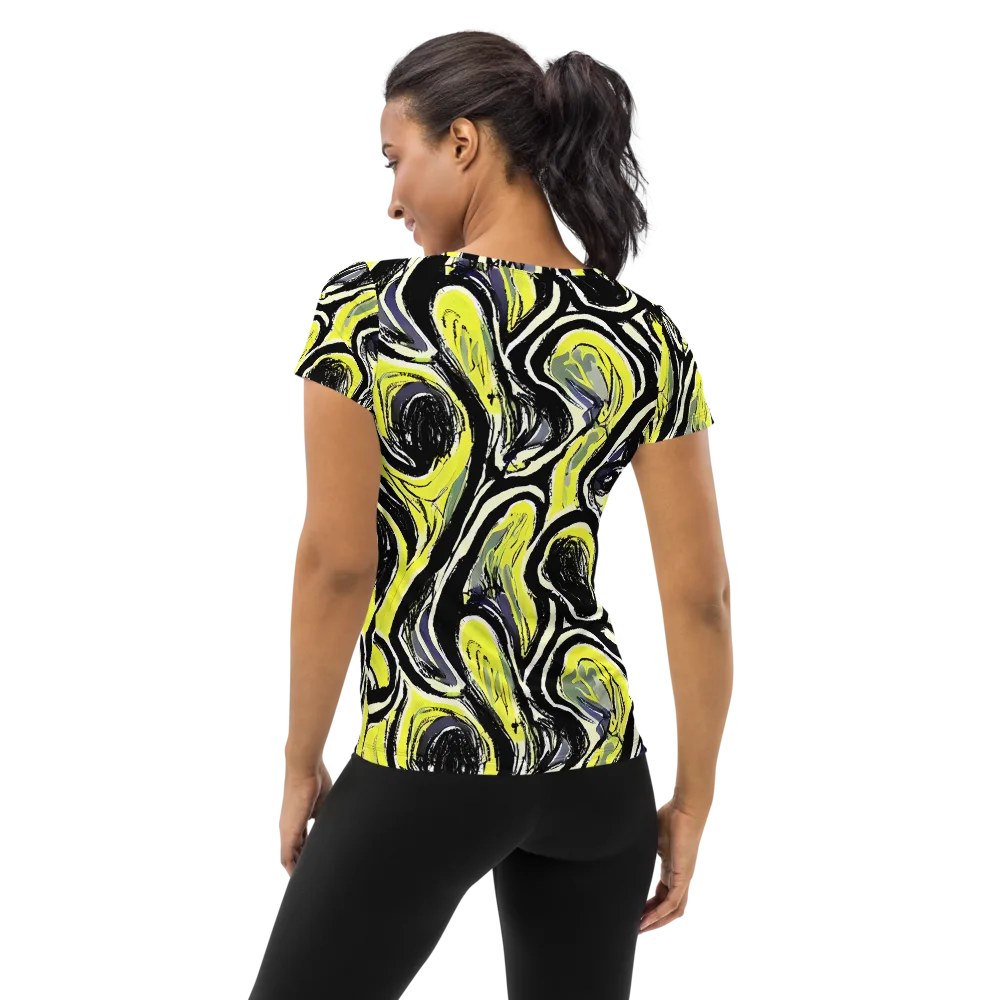 Blacklight Ribbons on Women's Athletic T-Shirt — Back