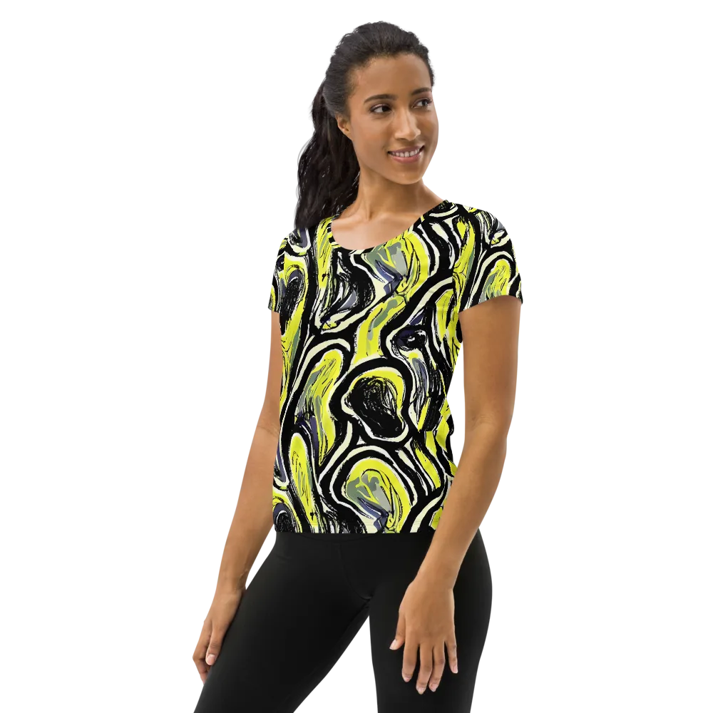 Blacklight Ribbons on Women's Athletic T-Shirt — Left